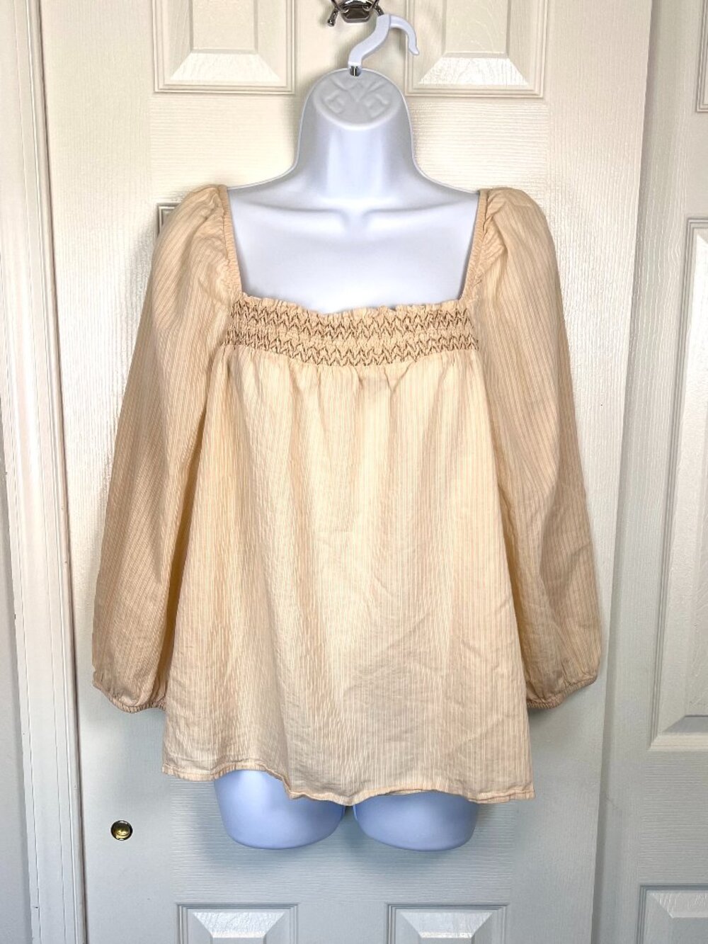 Banana Republic Factory Smocked Square Neck Striped Boho Blouse Size L